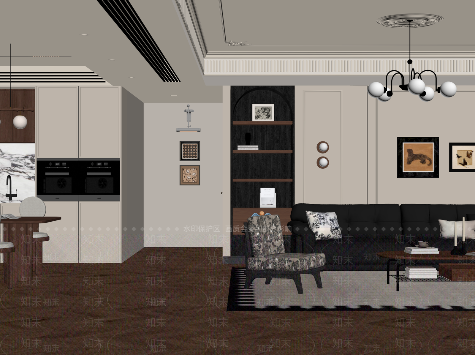 法式家居客厅SU模型下载【ID:1195600258】