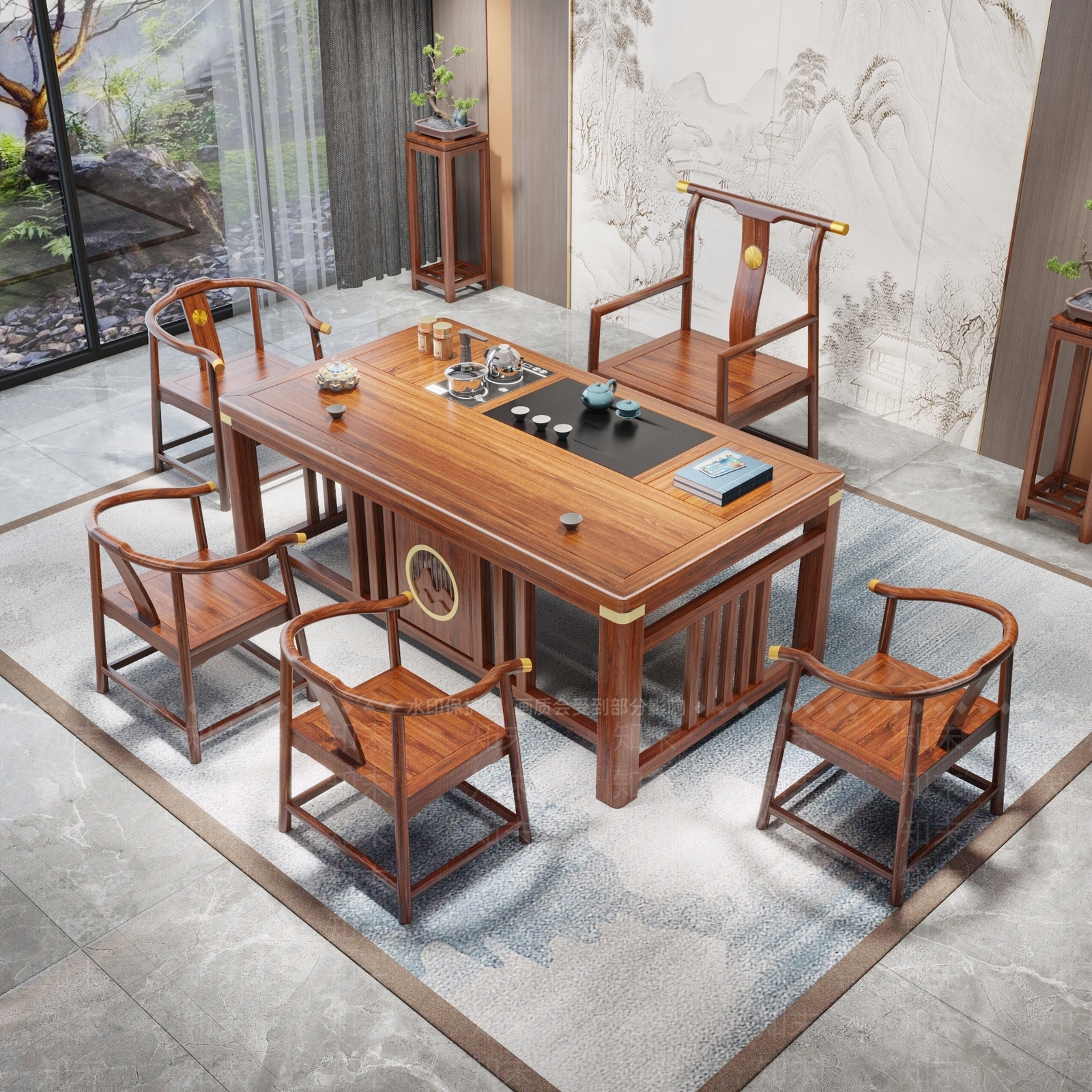 新中式禅意茶室3D模型下载【ID:1195600554】