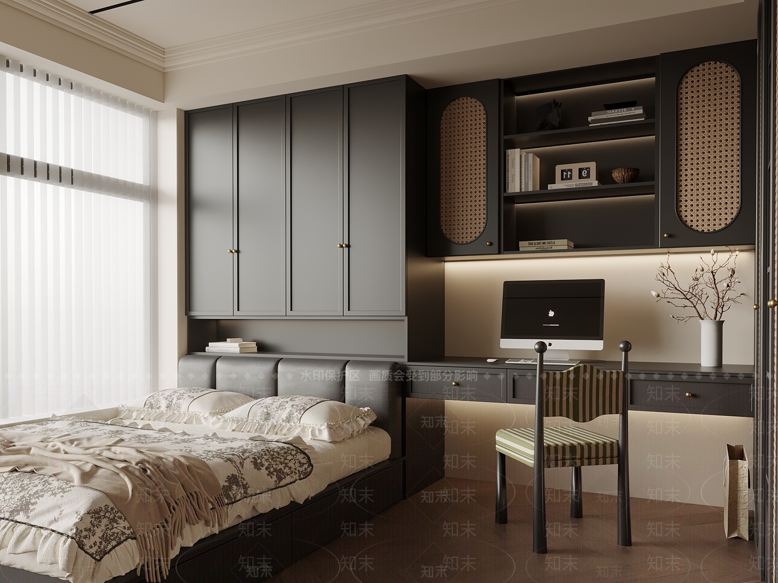 法式榻榻米卧室3D模型下载【ID:1195602416】