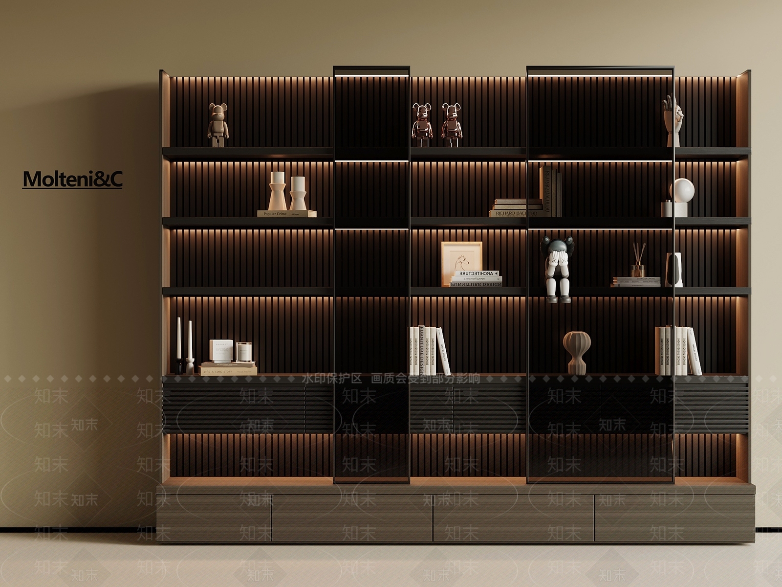 现代意式书柜SU模型下载【ID:1195604673】