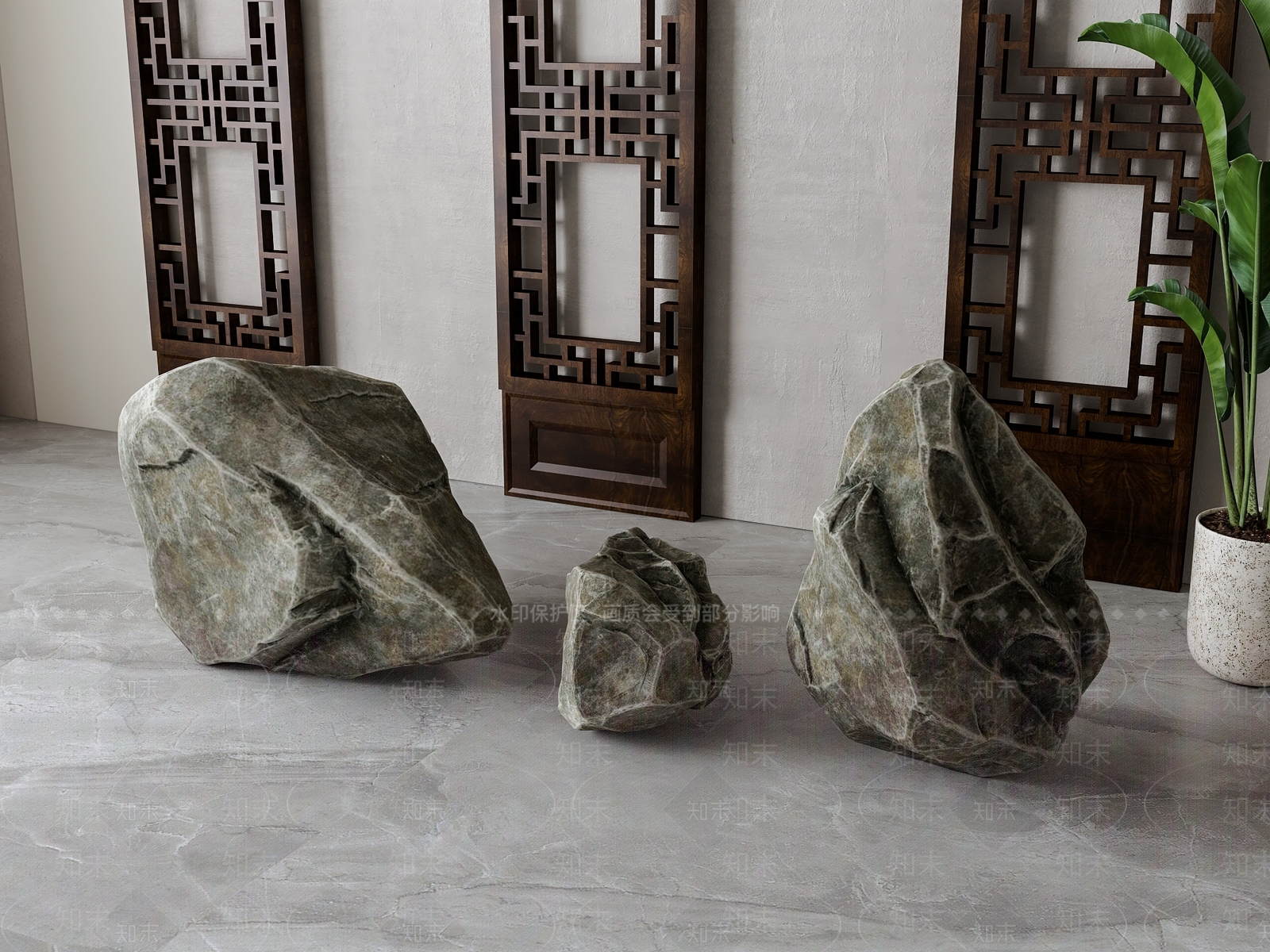 新中式石头SU模型下载【ID:1195605566】