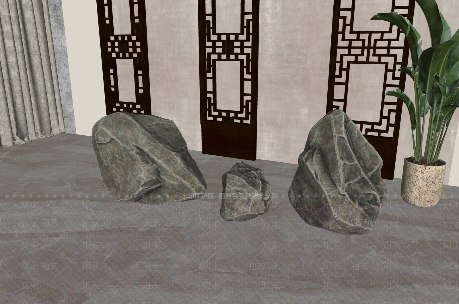 新中式石头SU模型下载【ID:1195605566】