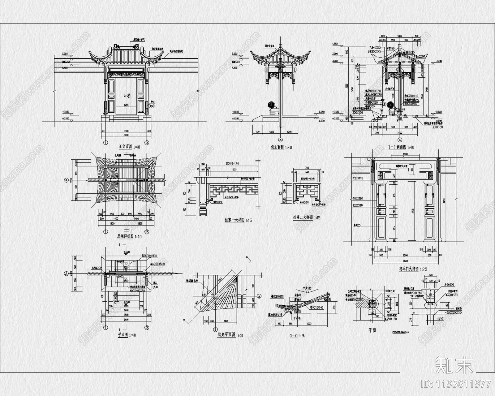 仿古建筑cad施工图下载【ID:1195611977】
