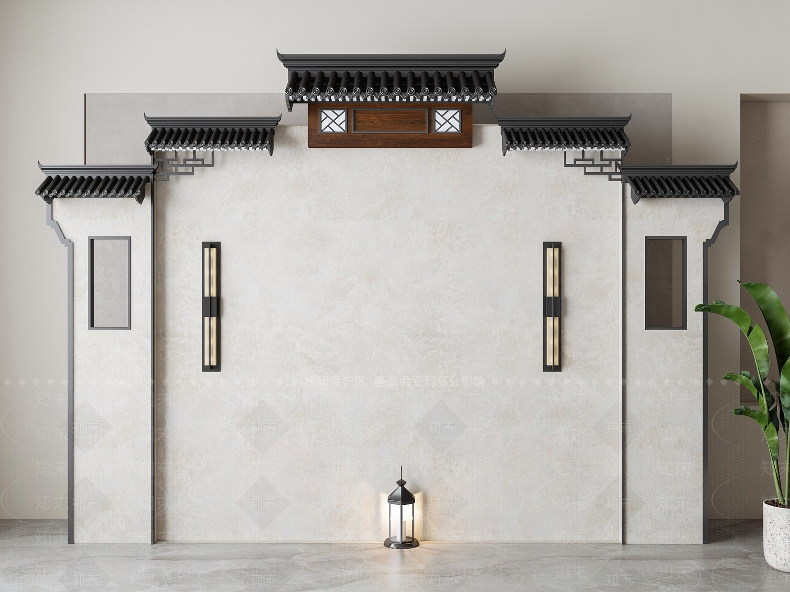 新中式文化墙SU模型下载【ID:1195609962】