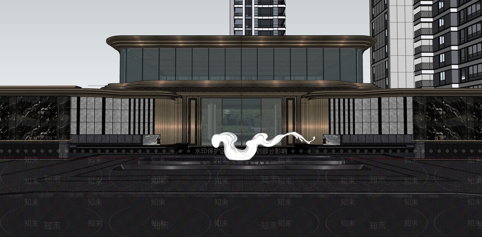 简约轻奢售楼处建筑SU模型下载【ID:1195615581】