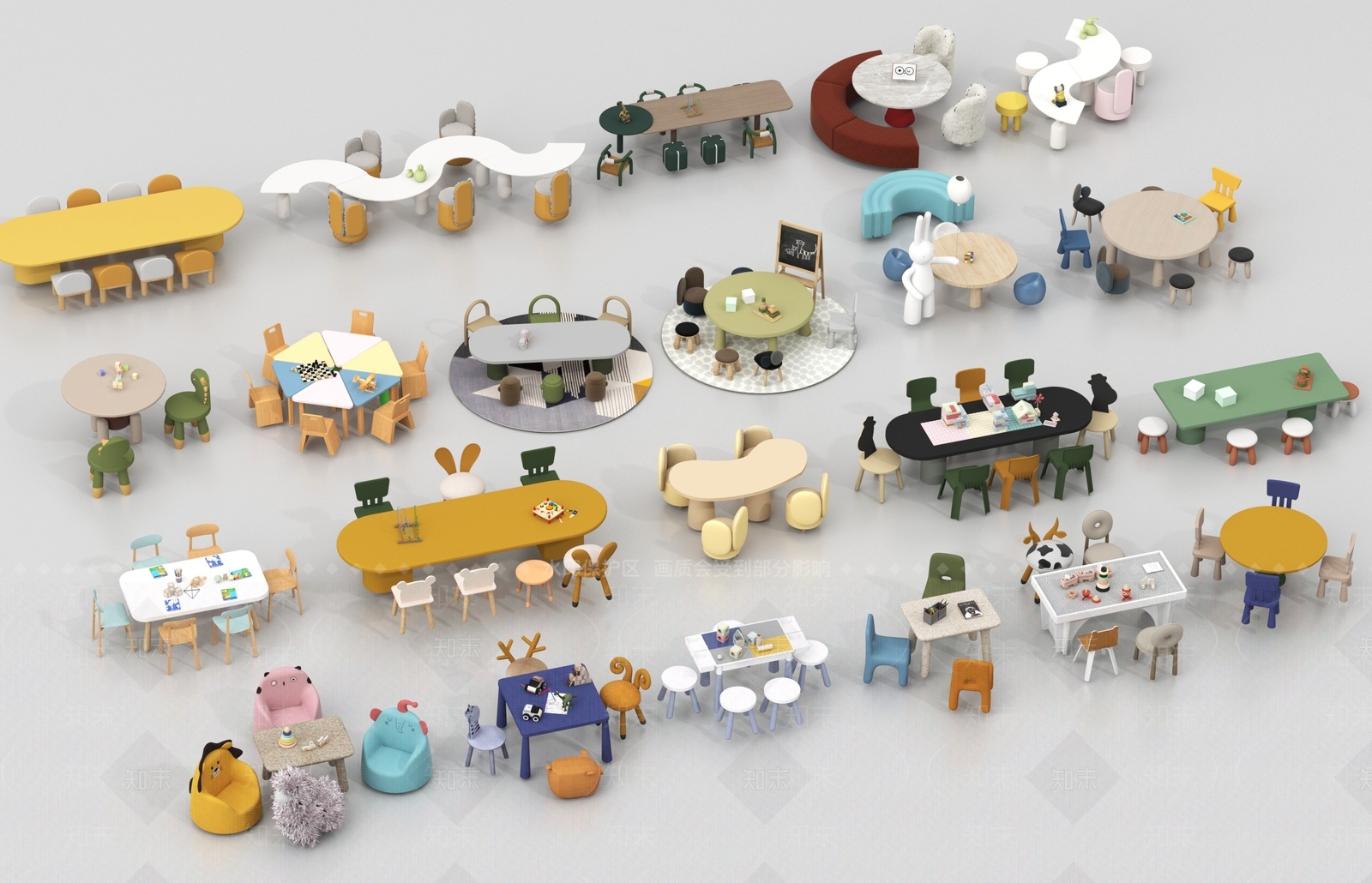 现代儿童桌椅SU模型下载【ID:1195614026】