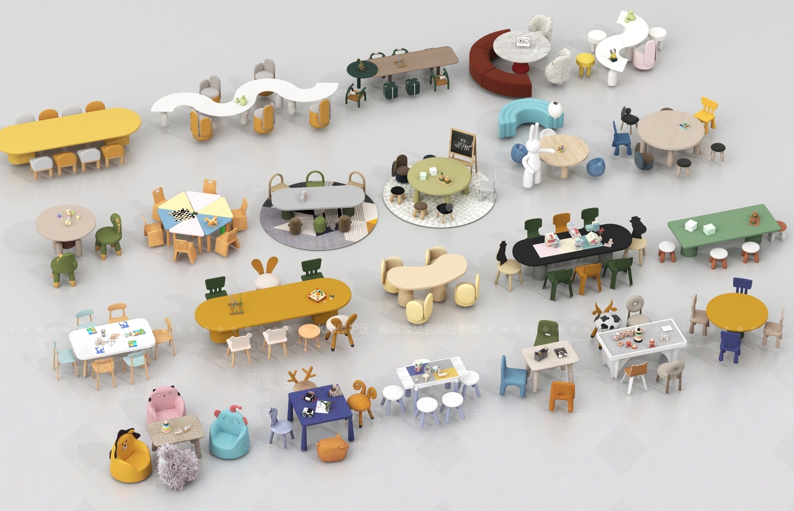 现代儿童桌椅3D模型下载【ID:1195614243】
