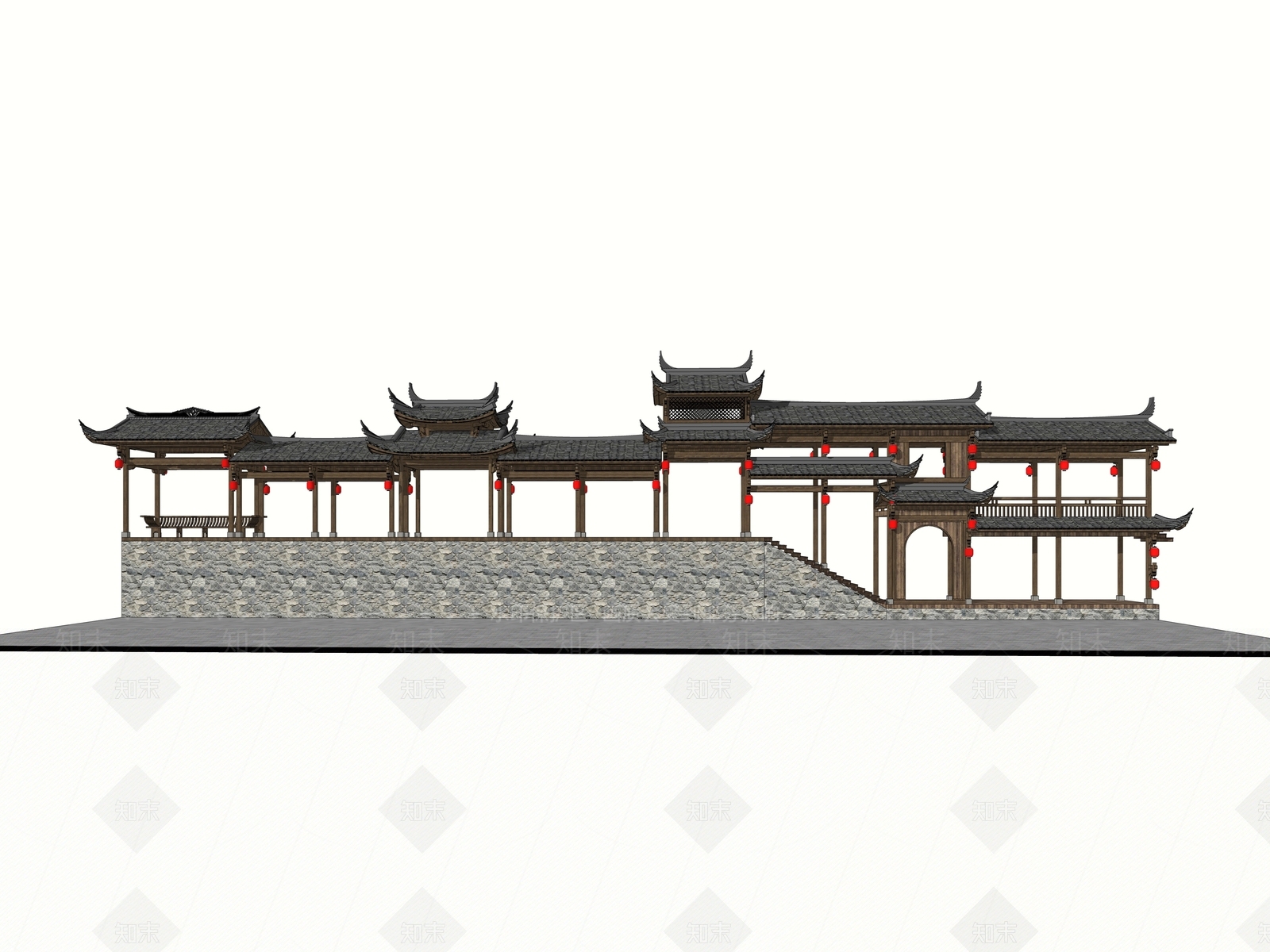 中式古建筑SU模型下载【ID:1195615489】
