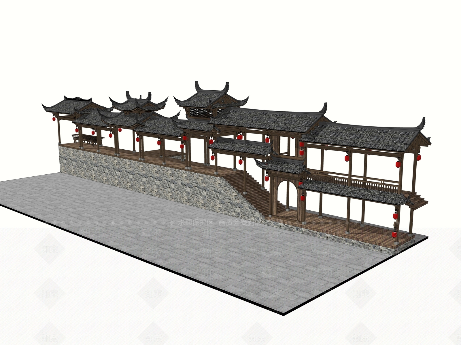 中式古建筑SU模型下载【ID:1195615489】
