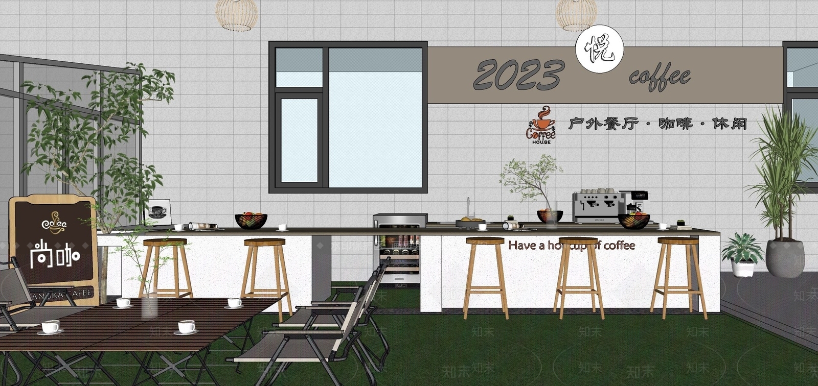 现代咖啡厅SU模型下载【ID:1195615786】