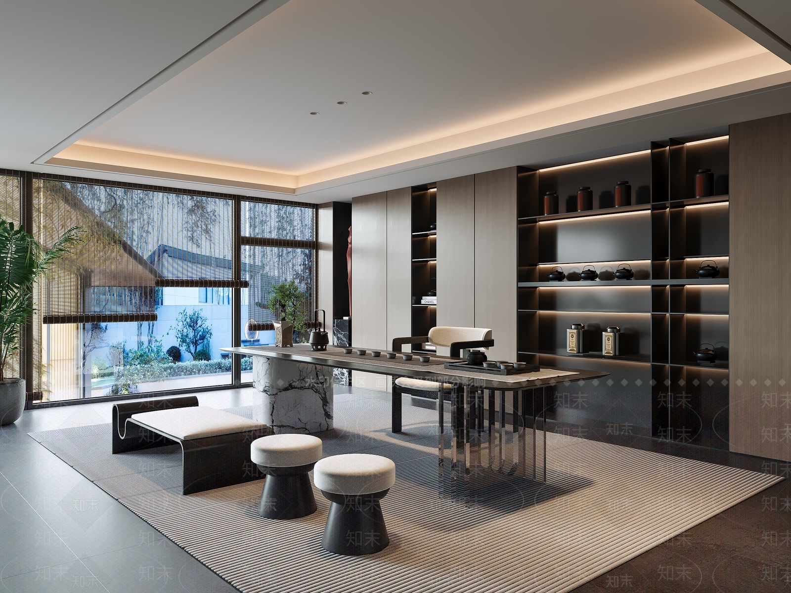 现代简约茶室SU模型下载【ID:1195615907】