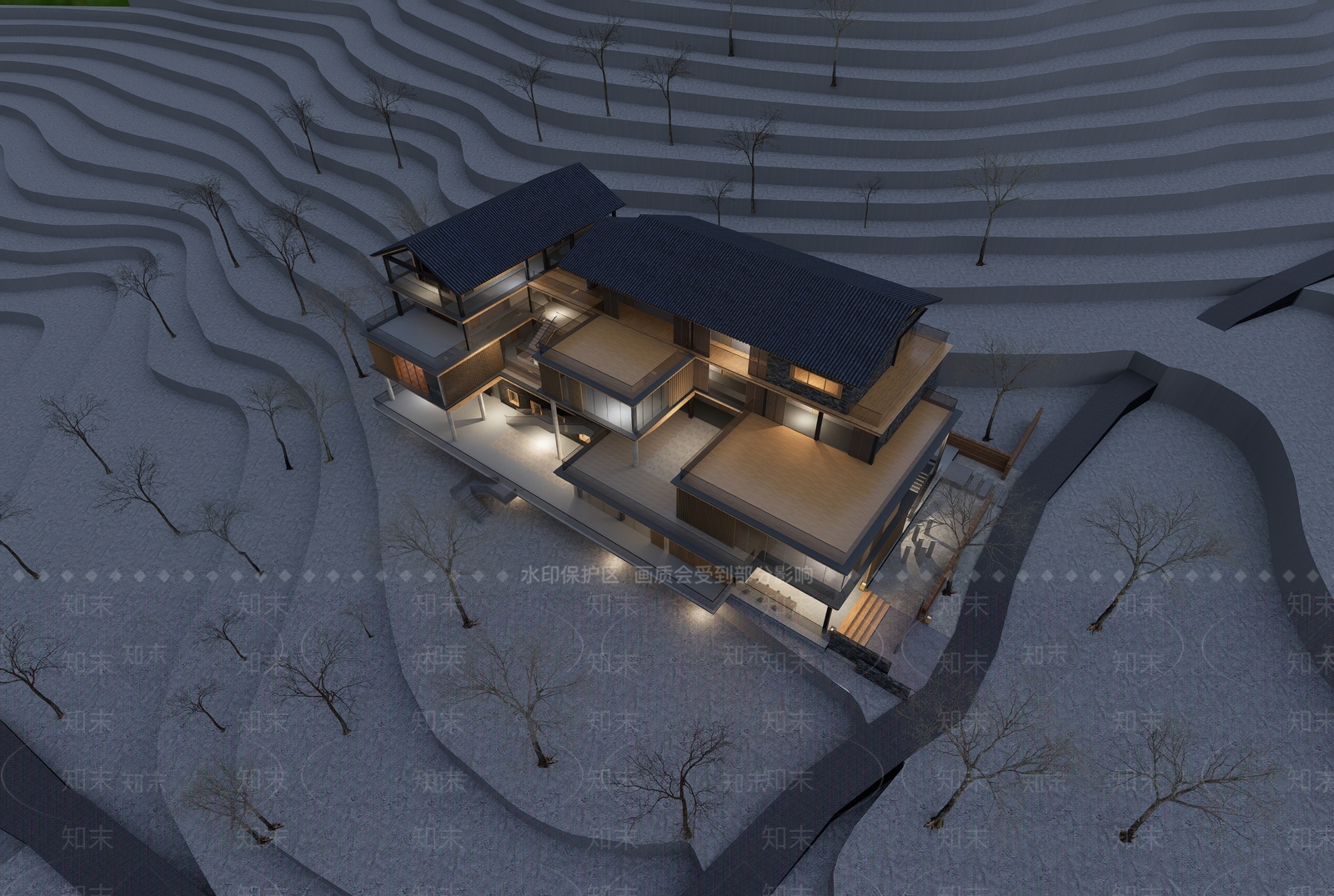 新中式现代民宿建筑SU模型下载【ID:1195616791】