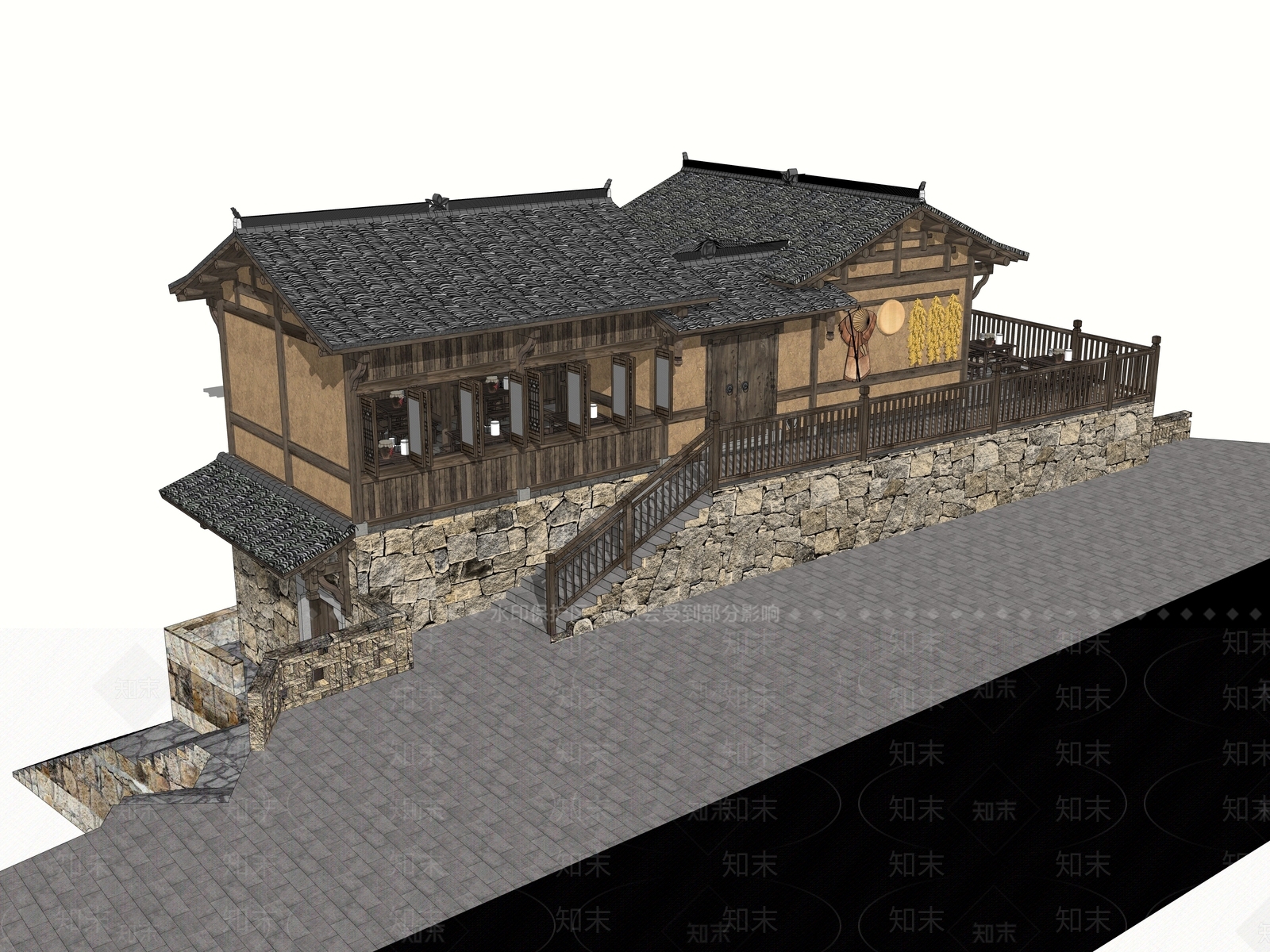 中式乡村民房SU模型下载【ID:1195618845】