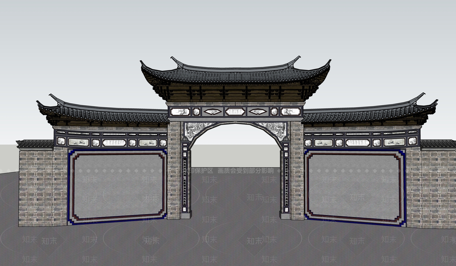 中式复古古建筑SU模型下载【ID:1195618956】