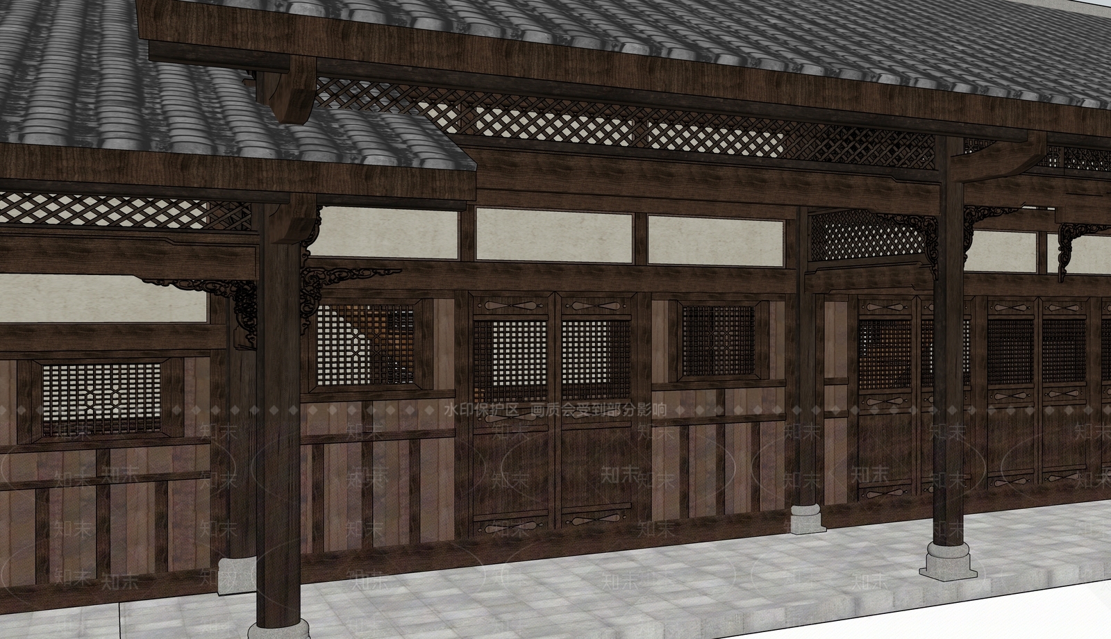中式复古古建筑SU模型下载【ID:1195619167】