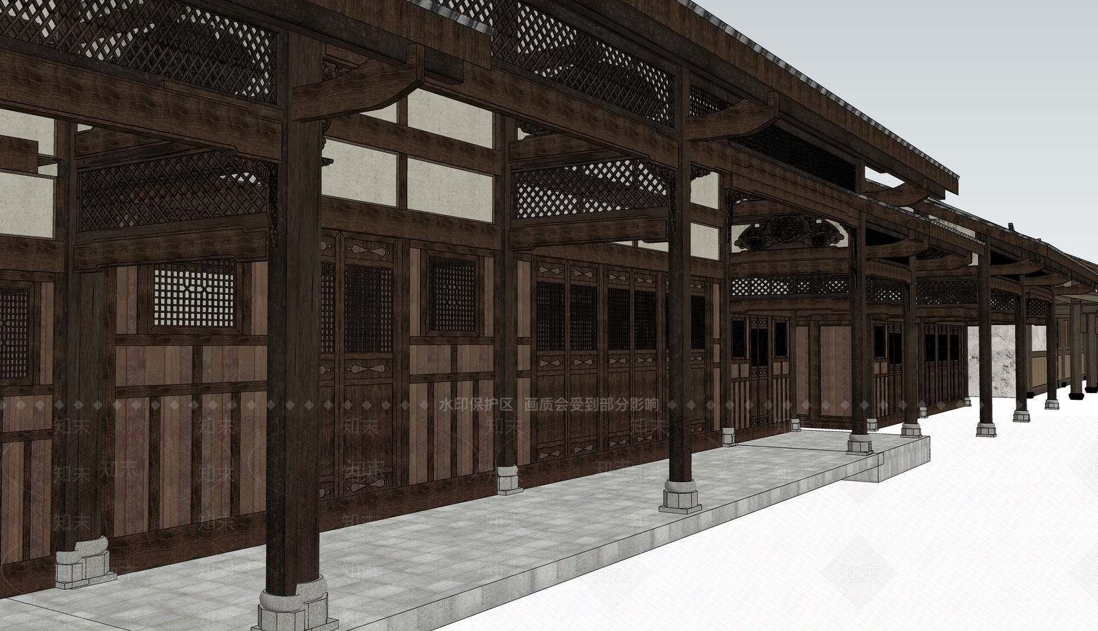 中式复古古建筑SU模型下载【ID:1195619167】
