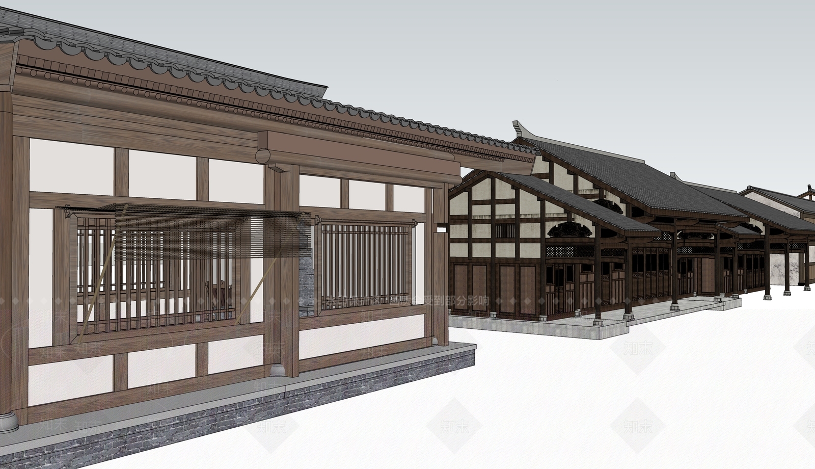 中式复古古建筑SU模型下载【ID:1195619167】