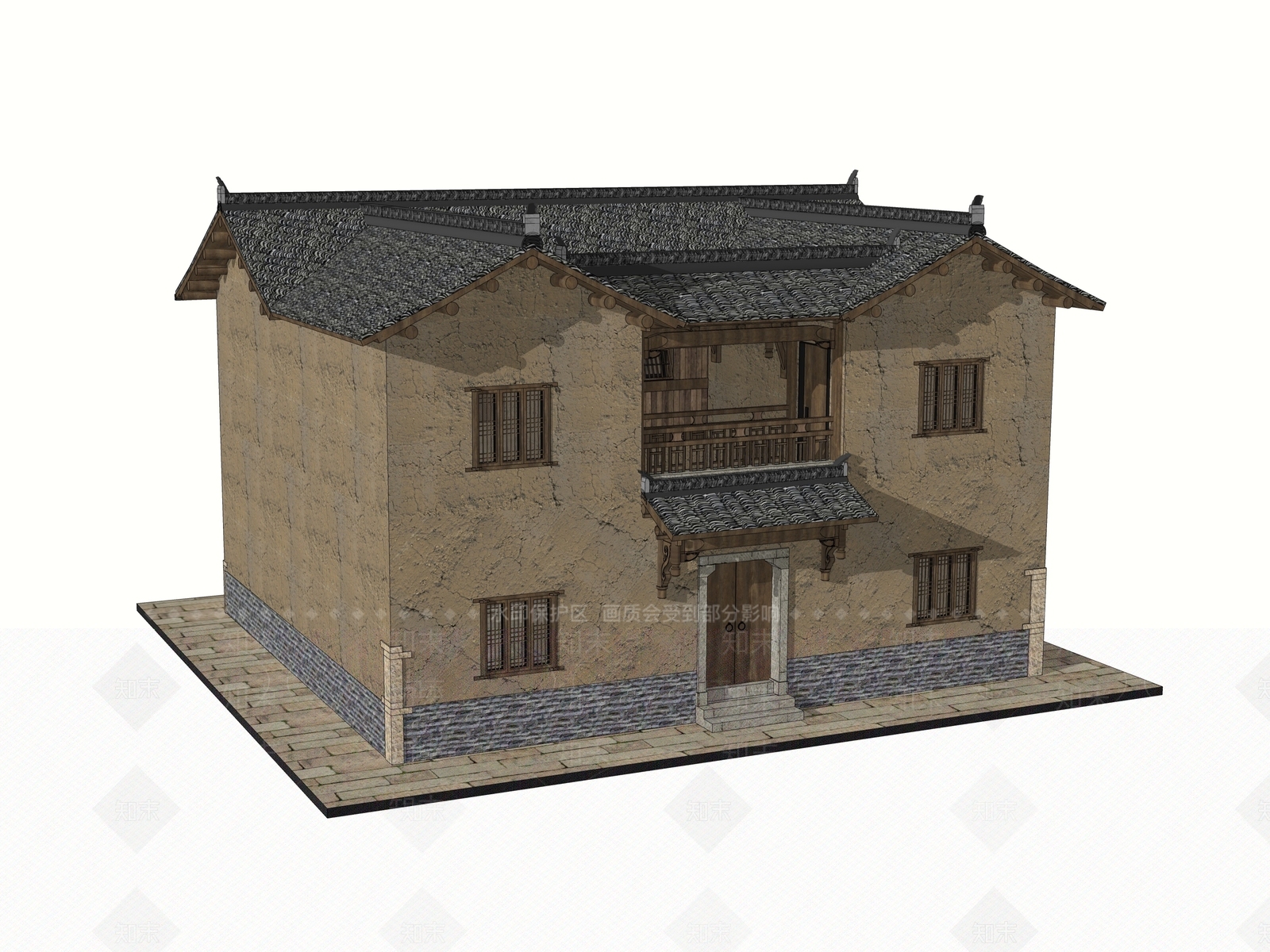 中式民宿建筑SU模型下载【ID:1195619387】