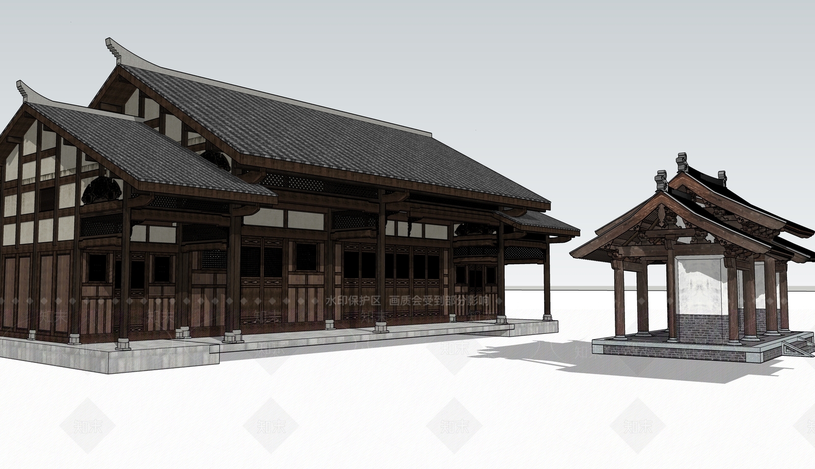 中式古建筑SU模型下载【ID:1195622205】