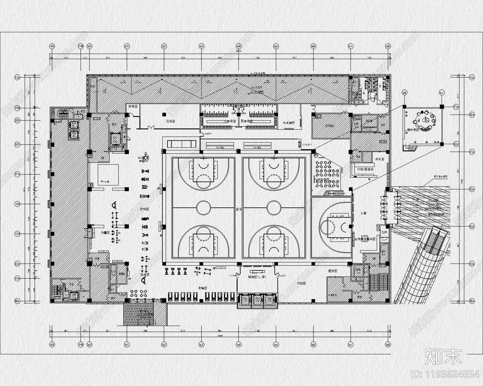 现代体育馆cad施工图下载【ID:1195624654】