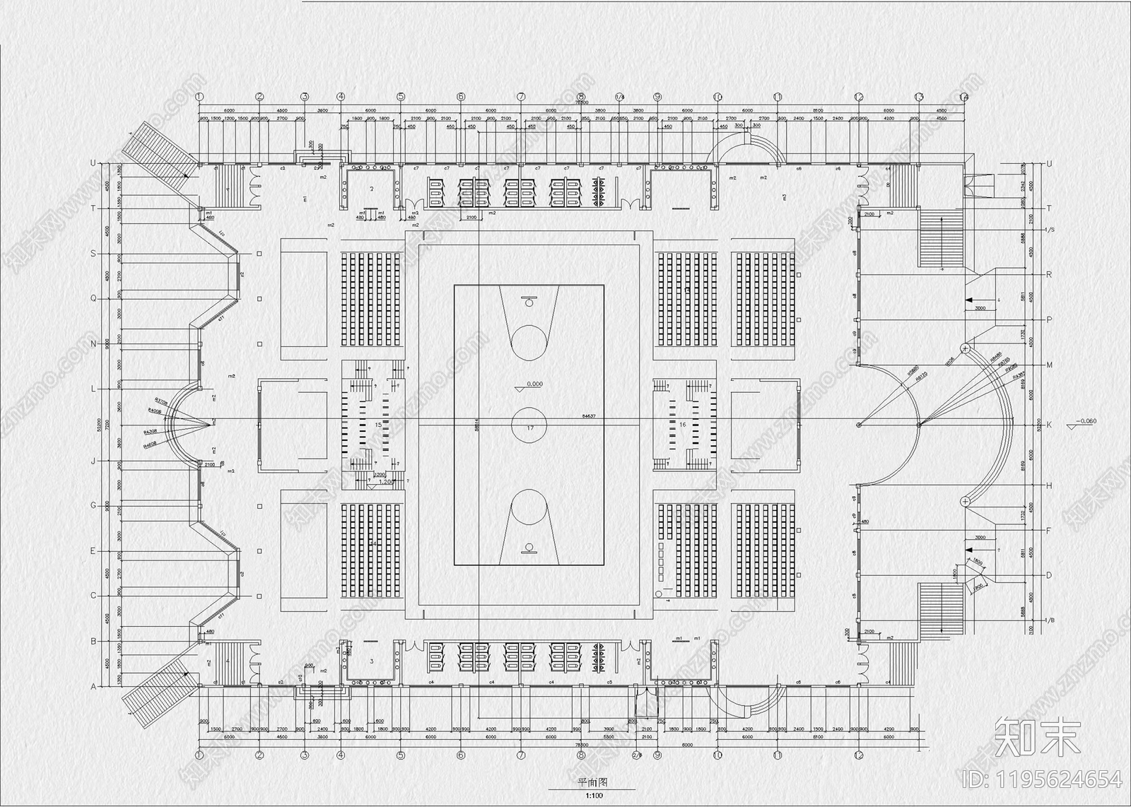 现代体育馆cad施工图下载【ID:1195624654】