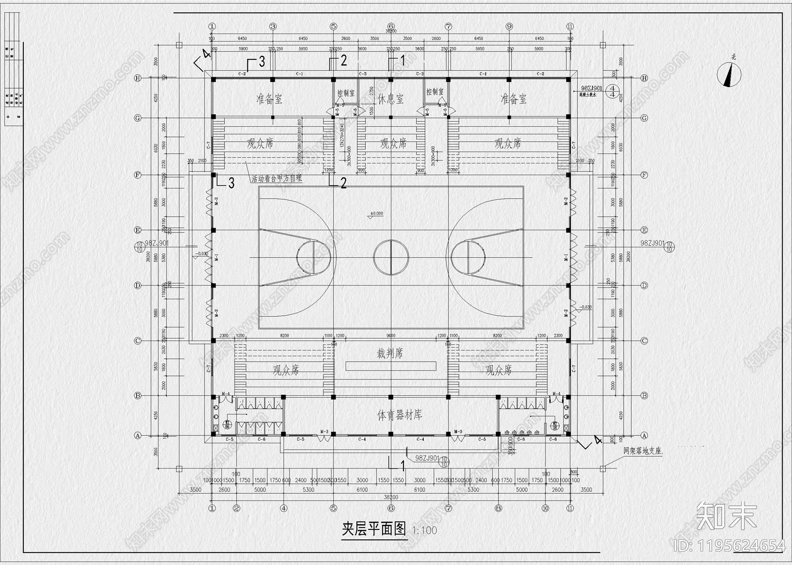 现代体育馆cad施工图下载【ID:1195624654】