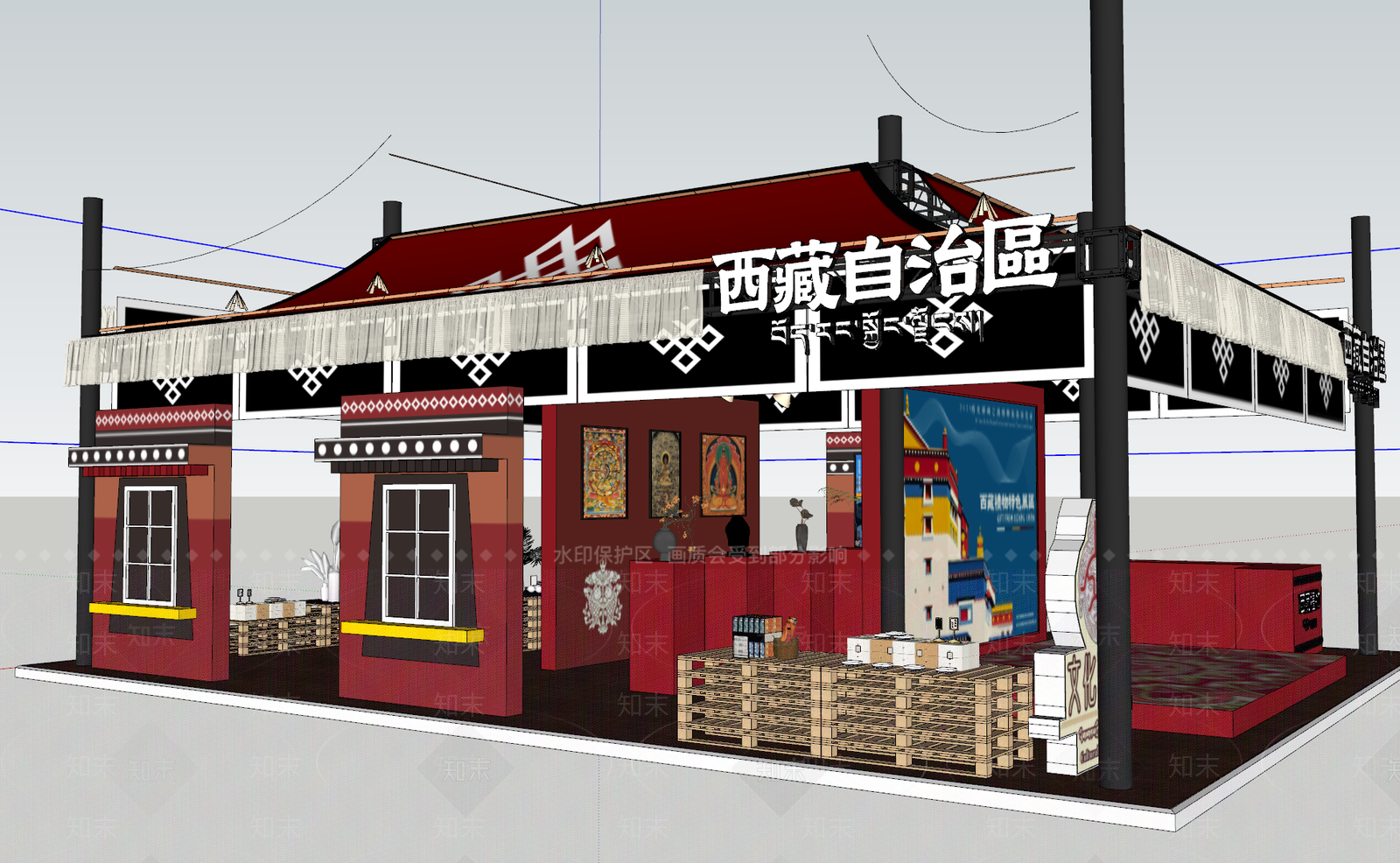 中古简约非遗展厅SU模型下载【ID:1195630639】