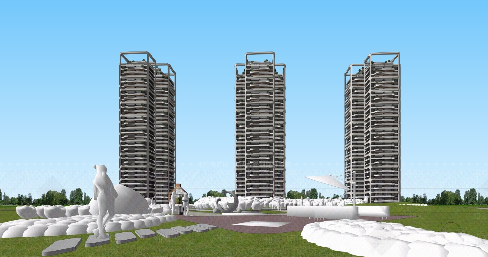 现代高层住宅SU模型下载【ID:1195633270】