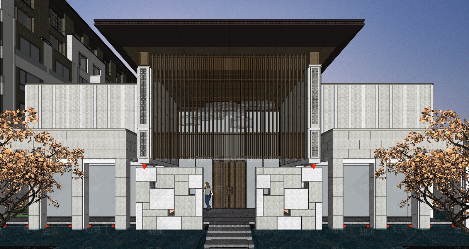 新中式售楼处建筑SU模型下载【ID:1195635013】