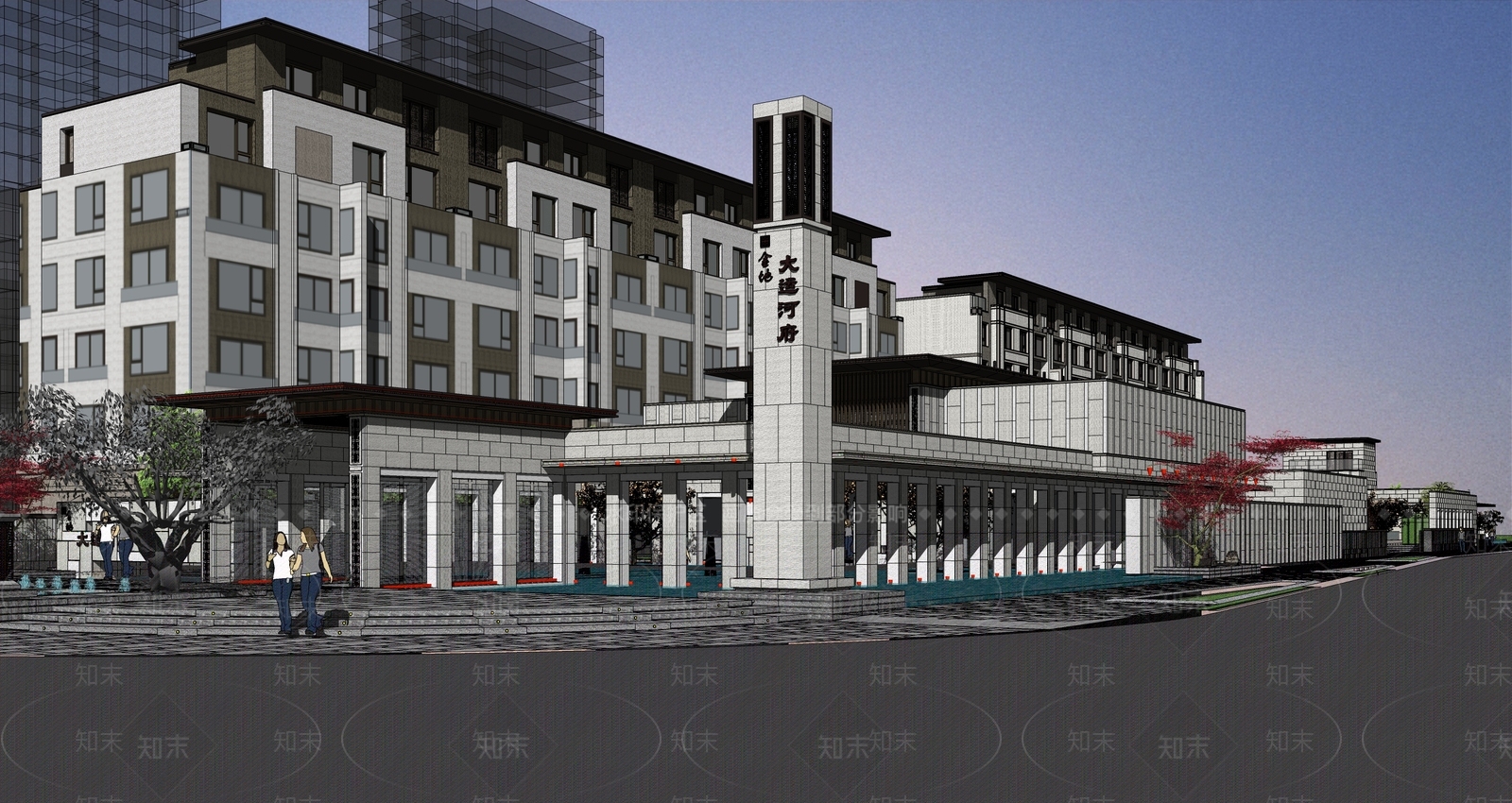 新中式售楼处建筑SU模型下载【ID:1195635013】