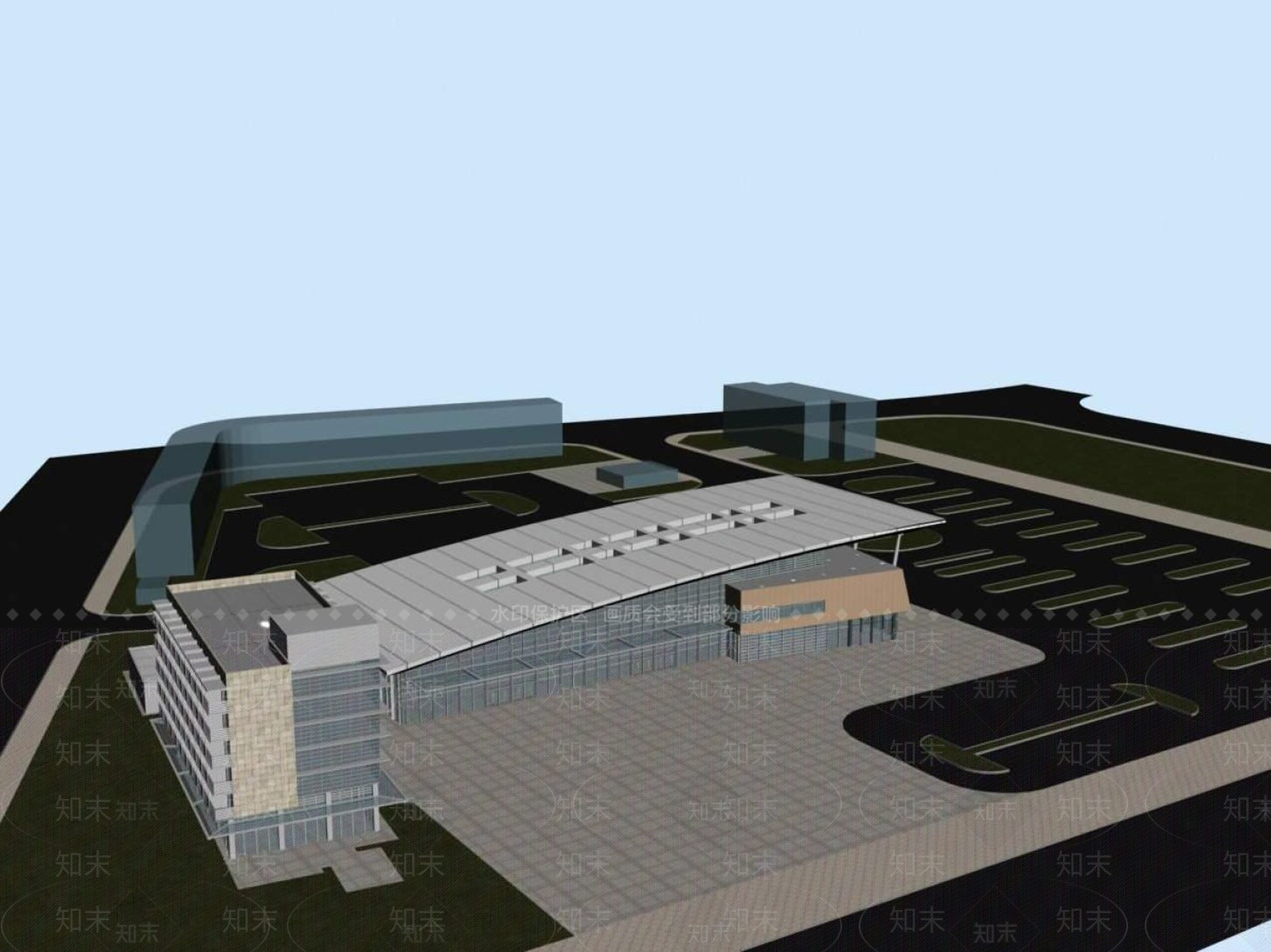 现代车站外观3D模型下载【ID:1195636859】