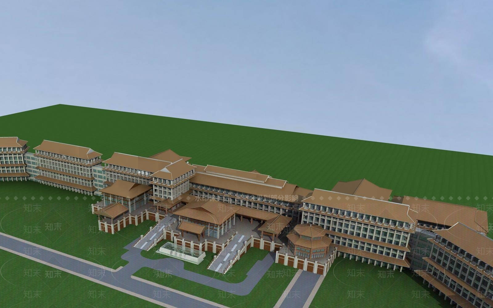 中式酒店外观3D模型下载【ID:1195637031】