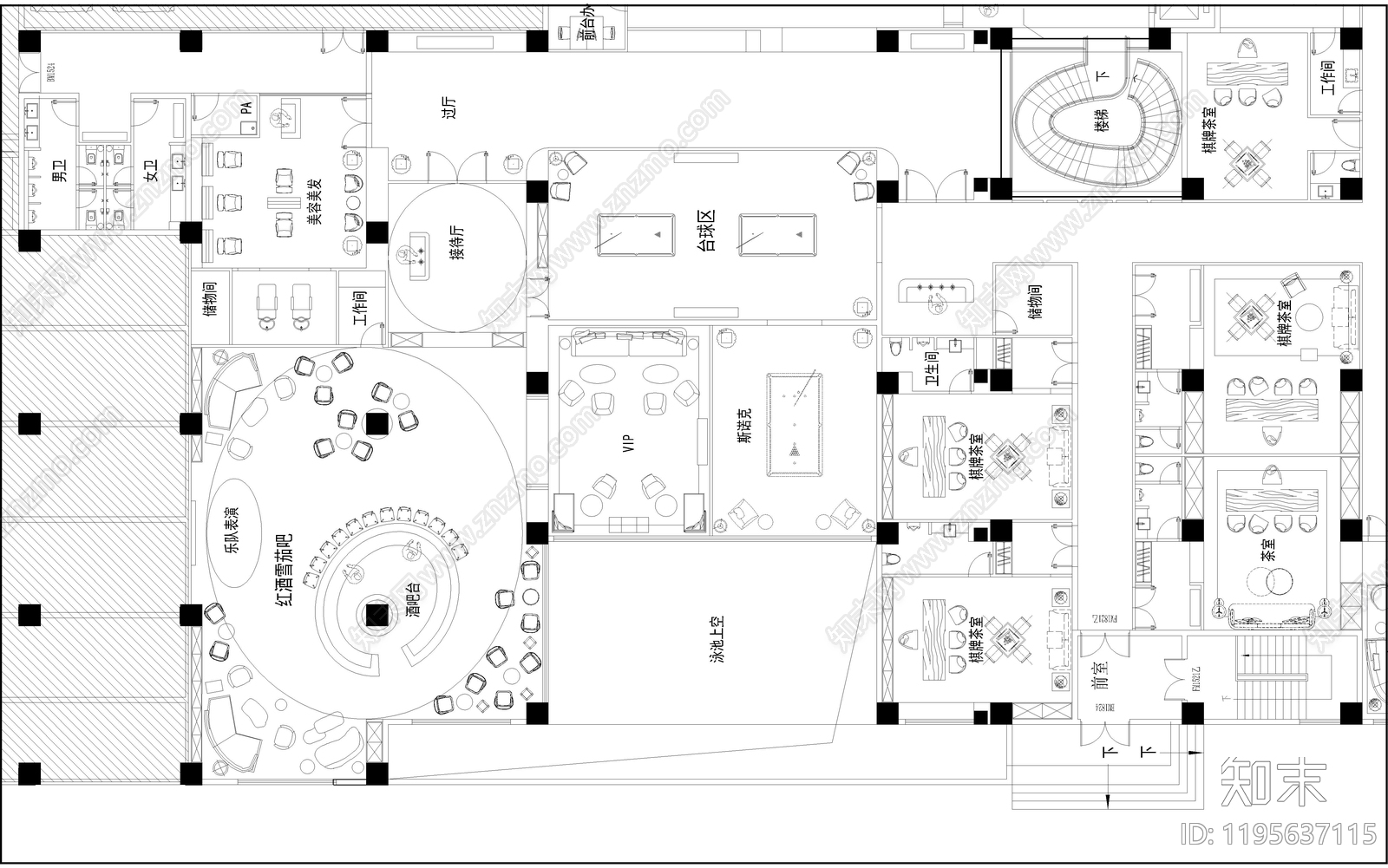 现代会所施工图下载【ID:1195637115】