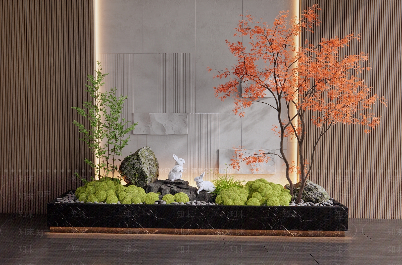 现代新中式室内景观SU模型下载【ID:1195642298】