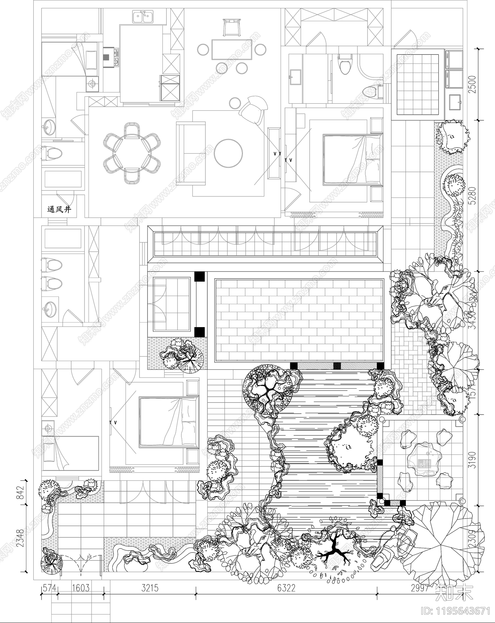 新中式中式庭院cad施工图下载【ID:1195643671】