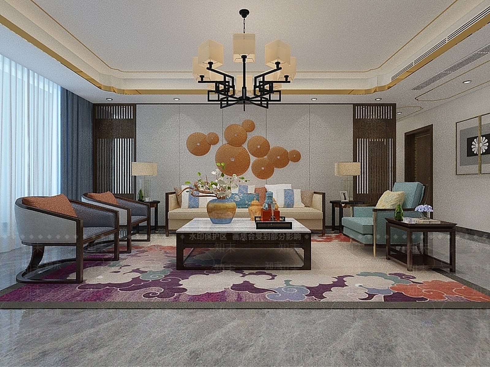 中式别墅大户型会客厅3D模型下载【ID:1195648952】