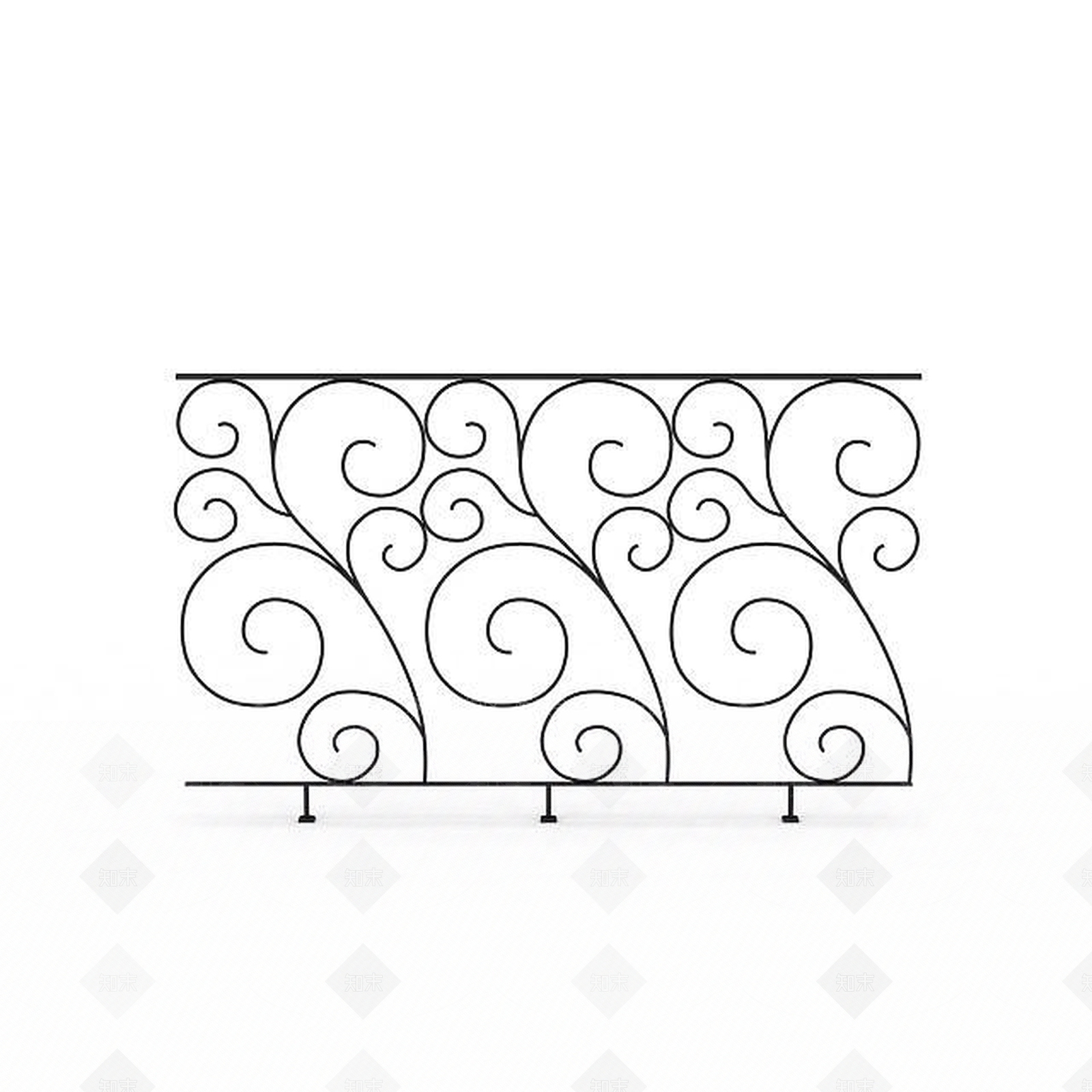现代铁艺栏杆3D模型下载【ID:1195650538】