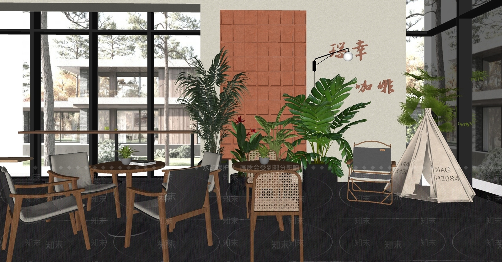 原木咖啡厅SU模型下载【ID:1195650999】