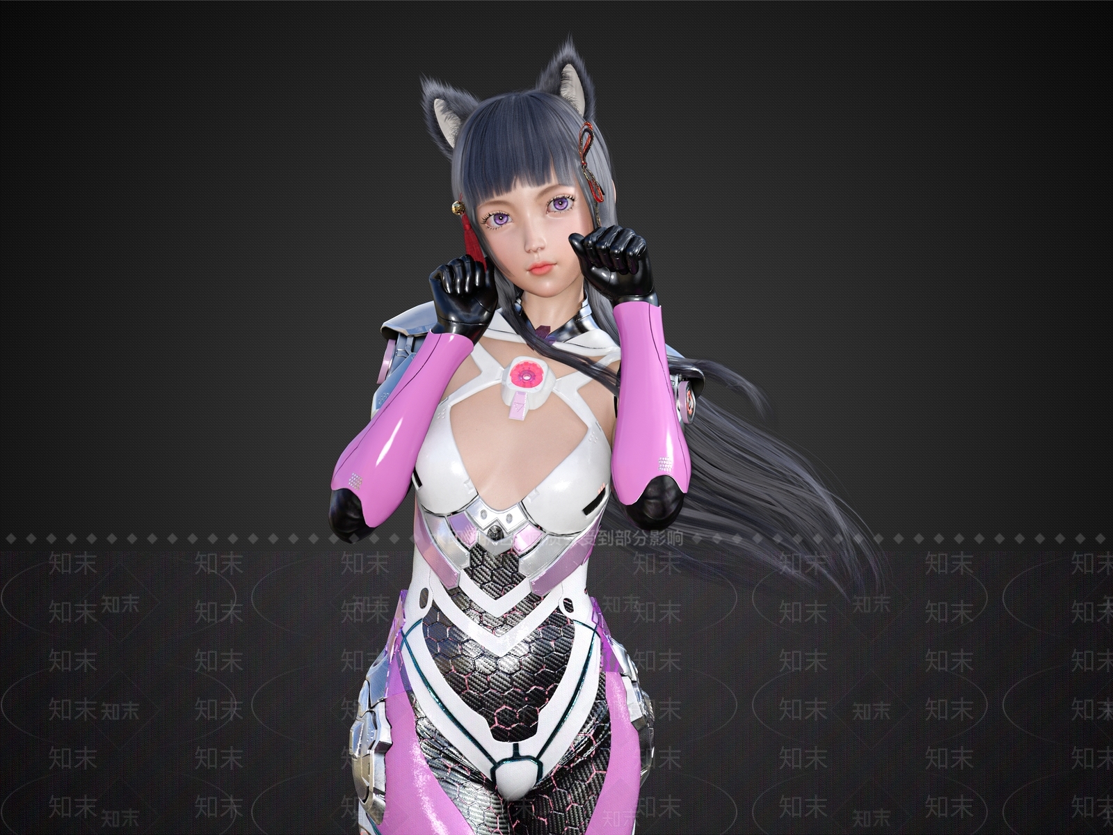 现代游戏人物猫耳朵女3D模型下载【ID:1195654629】
