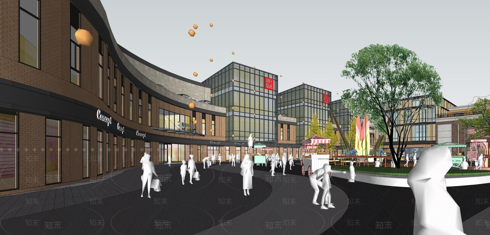 现代商业景观SU模型下载【ID:1195655180】