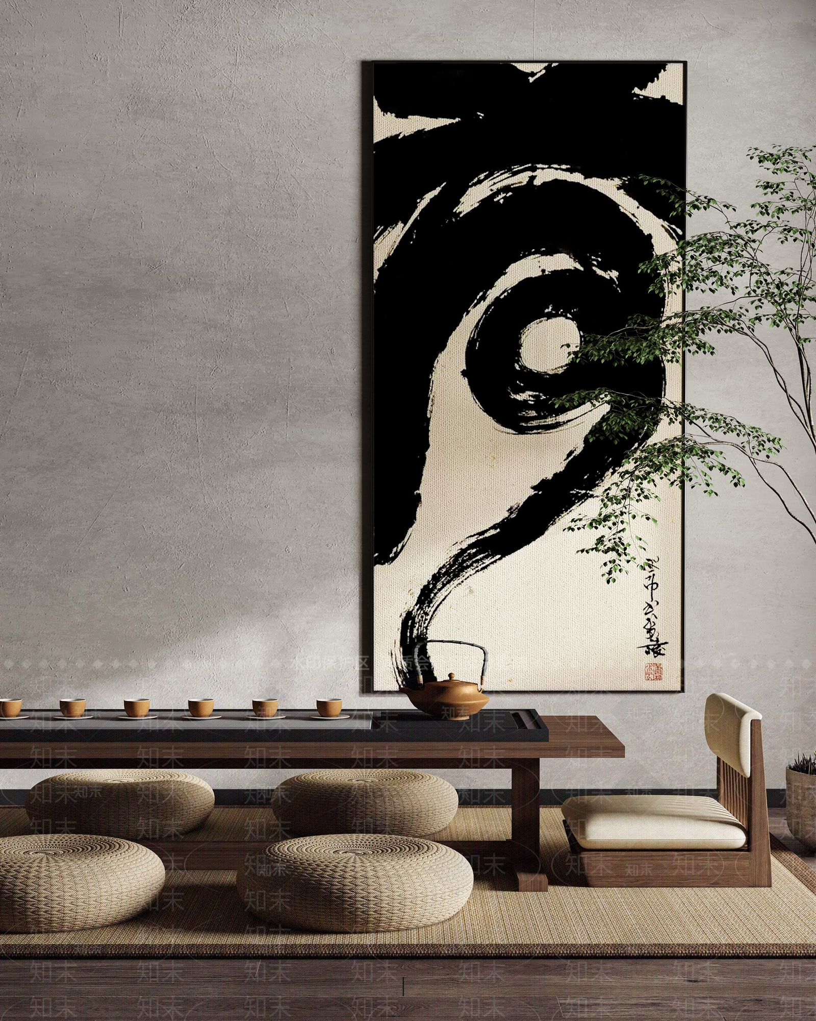 中式侘寂风文字装饰画挂画3D模型下载【ID:1195656919】