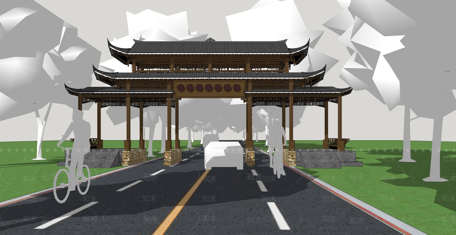 新中式牌坊牌楼SU模型下载【ID:1195672148】