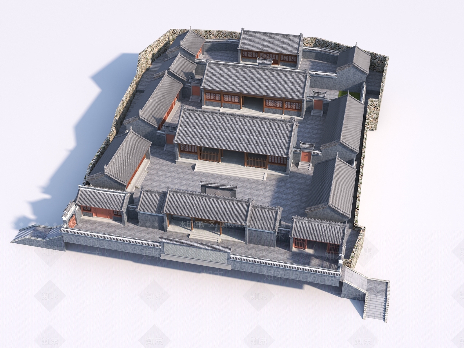 新中式中式古建筑SU模型下载【ID:1195672428】