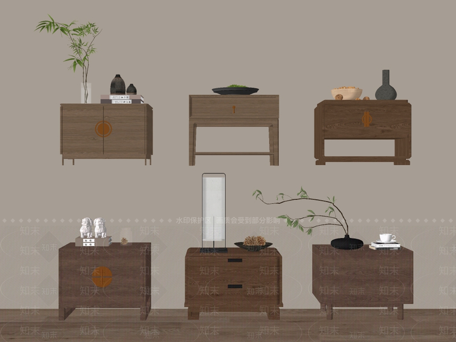 新中式床头柜SU模型下载【ID:1195672983】