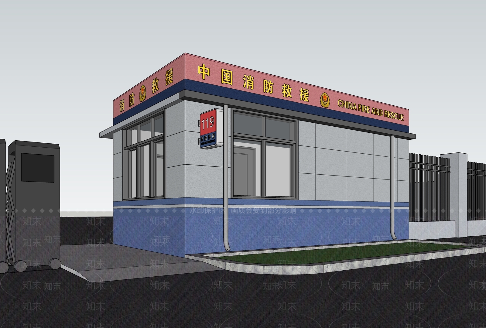 现代工业消防站SU模型下载【ID:1195673549】