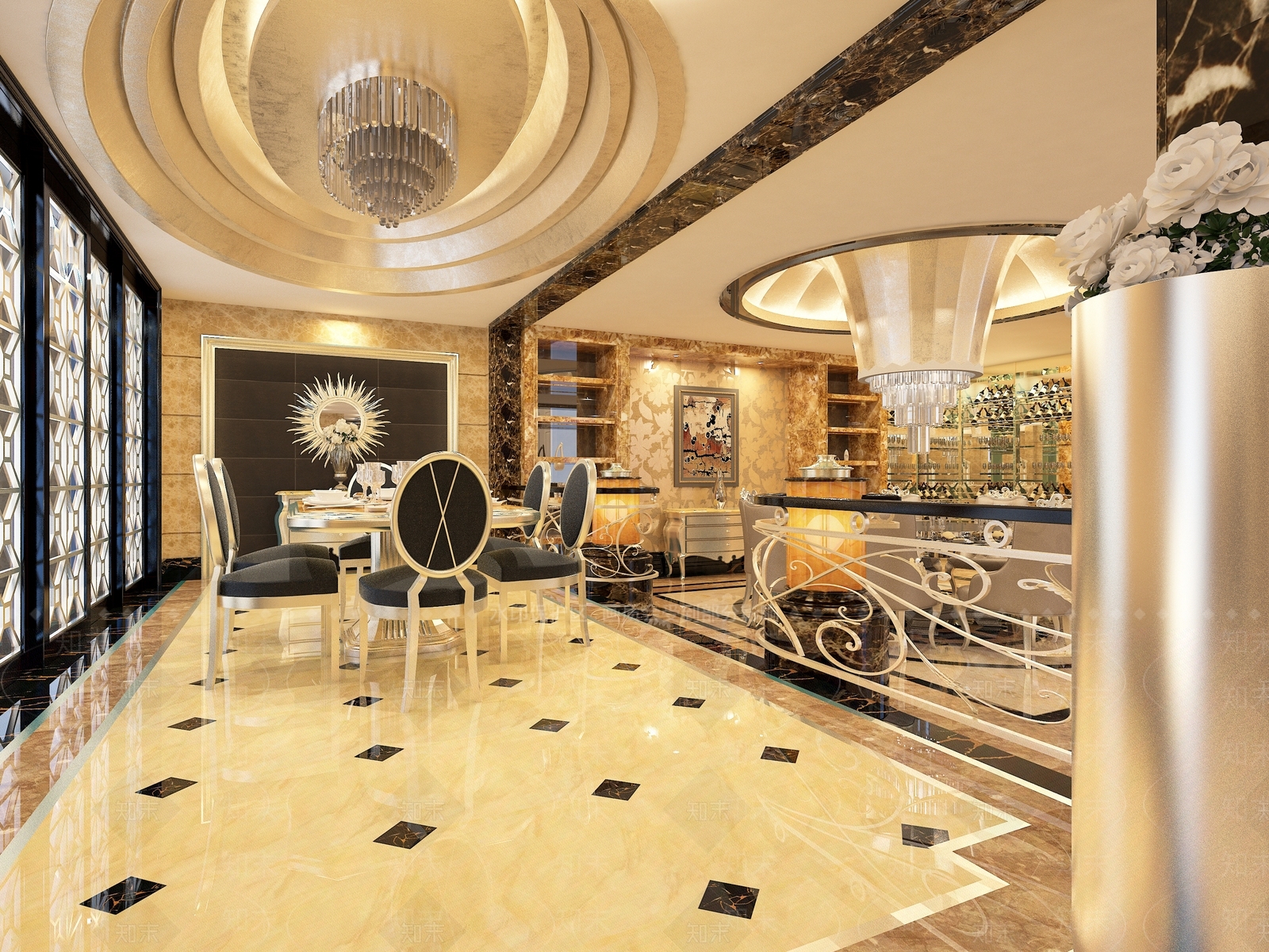 现代简欧大平层客餐厅3D模型下载【ID:1195673789】