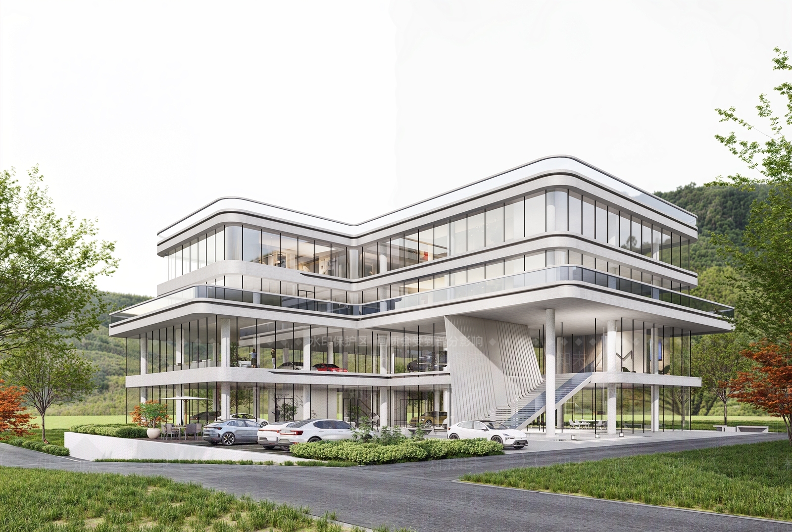 现代售楼处建筑SU模型下载【ID:1195674249】