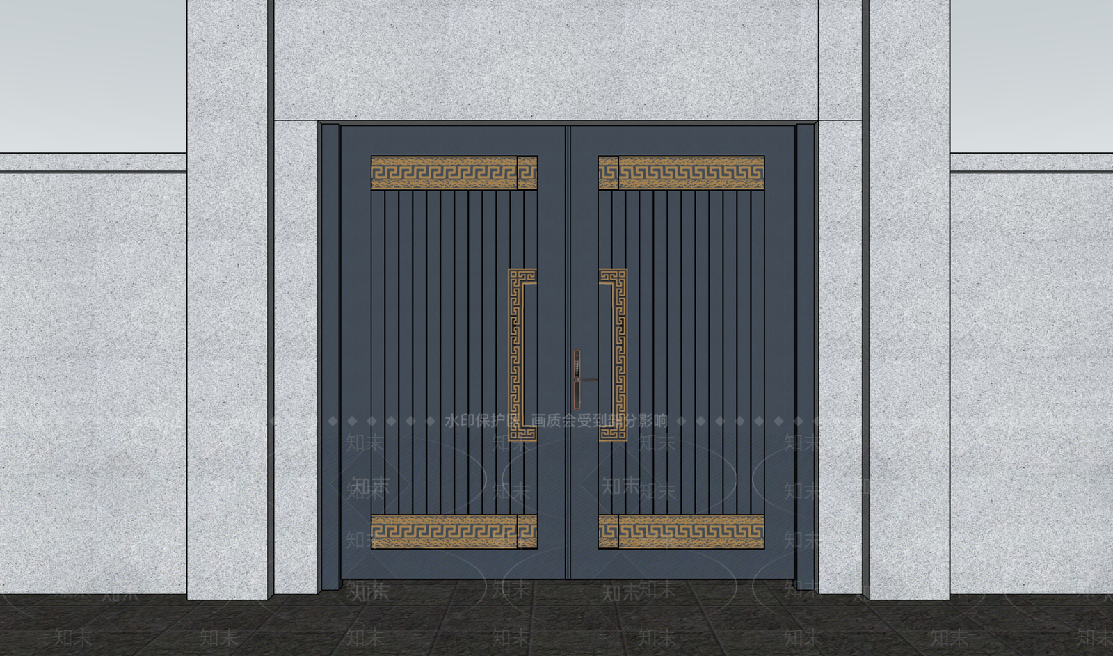 现代新中式庭院门SU模型下载【ID:1195676738】