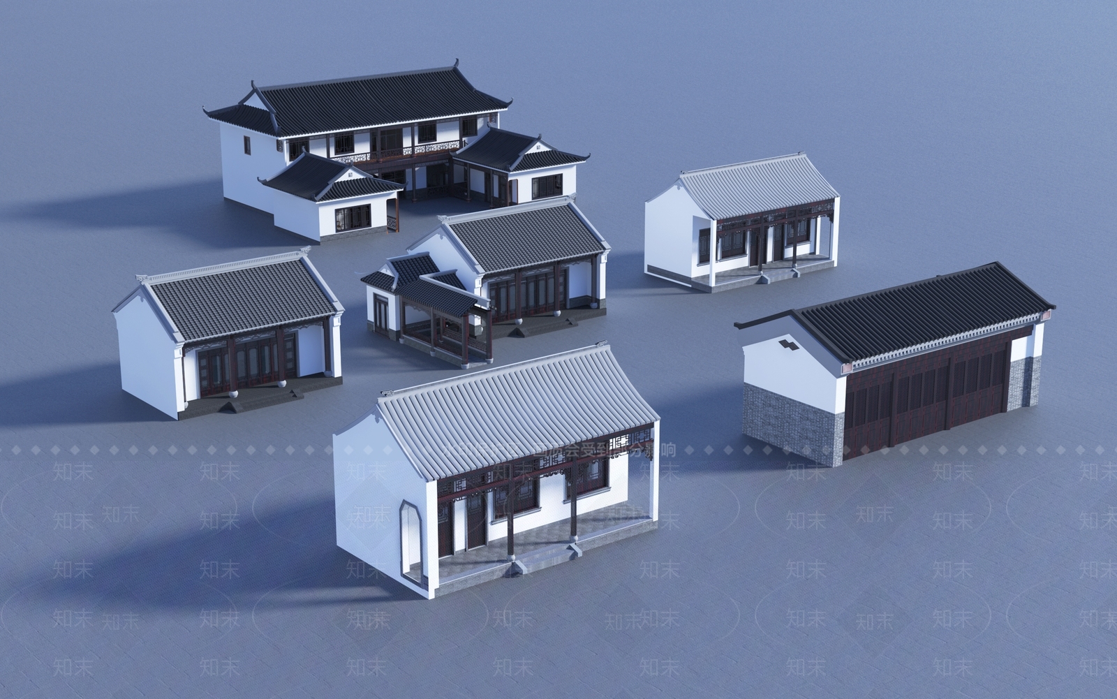 新中式禅意古建筑SU模型下载【ID:1195680014】