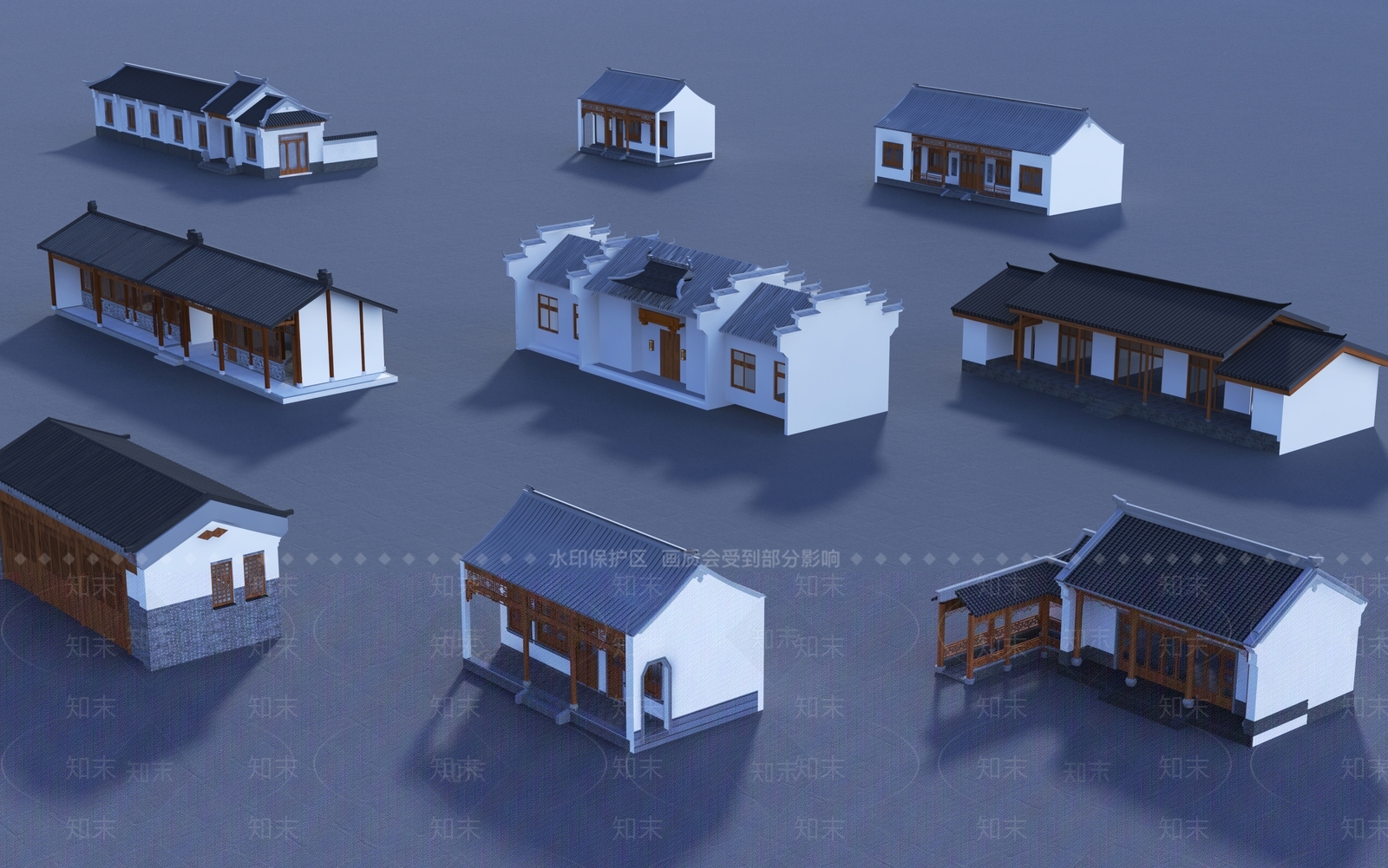 新中式中式古建筑SU模型下载【ID:1195680664】